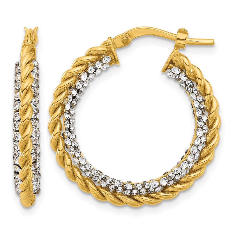 14K Yellow Gold Polished With Crystals Twisted Hoop Earrings
