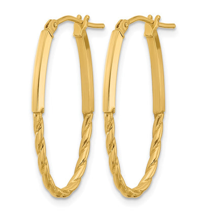 14K Yellow Gold Polished Oval Hoop Earrings