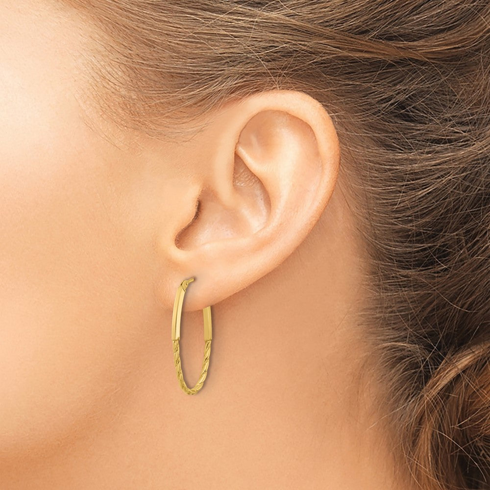 14K Yellow Gold Polished Oval Hoop Earrings