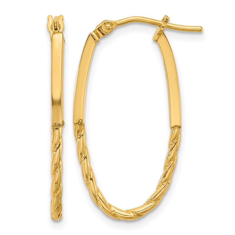 14K Yellow Gold Polished Oval Hoop Earrings