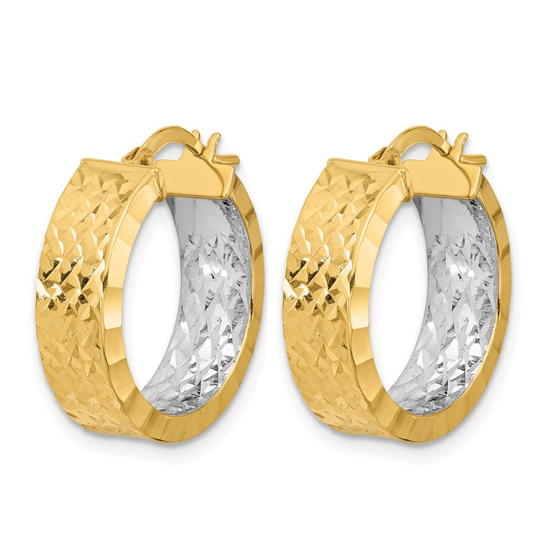 14K Yellow & Rhodium Polished And D/C Hoop In/Out Earrings