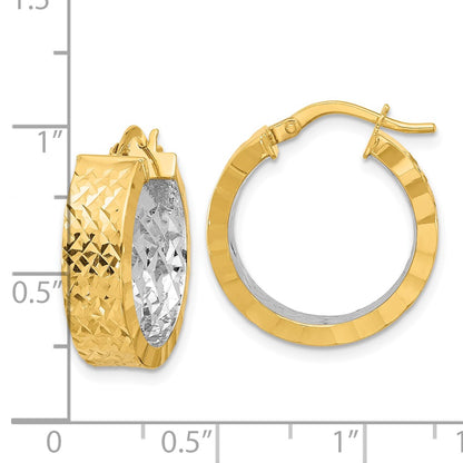 14K Yellow & Rhodium Polished And D/C Hoop In/Out Earrings