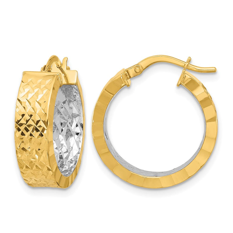 14K Yellow & Rhodium Polished And D/C Hoop In/Out Earrings