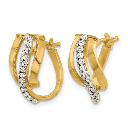 14K Yellow Gold Polished With Crystals Fancy Wave Hoop Earrings