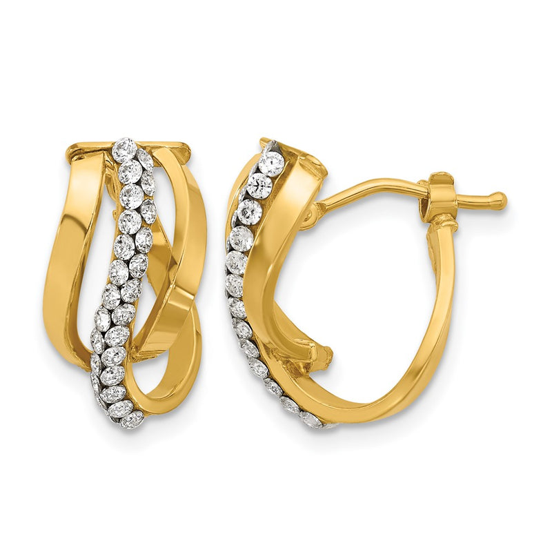 14K Yellow Gold Polished With Crystals Fancy Wave Hoop Earrings
