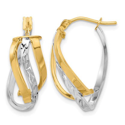 14K Yellow & Rhodium White Polished And D/C Fancy Hoop Earrings