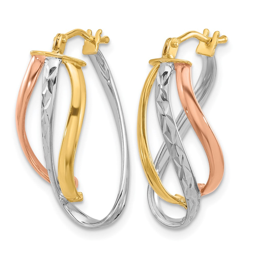 14K Yellow & Rhodium With White And Rose Gold Plating Polished Diamond Cut Fancy Hoop Earrings