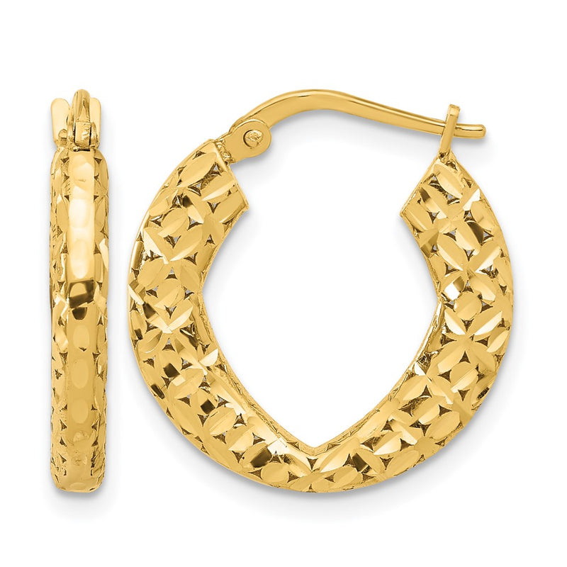 14K Yellow Gold Polished And D/C Hoop Earrings