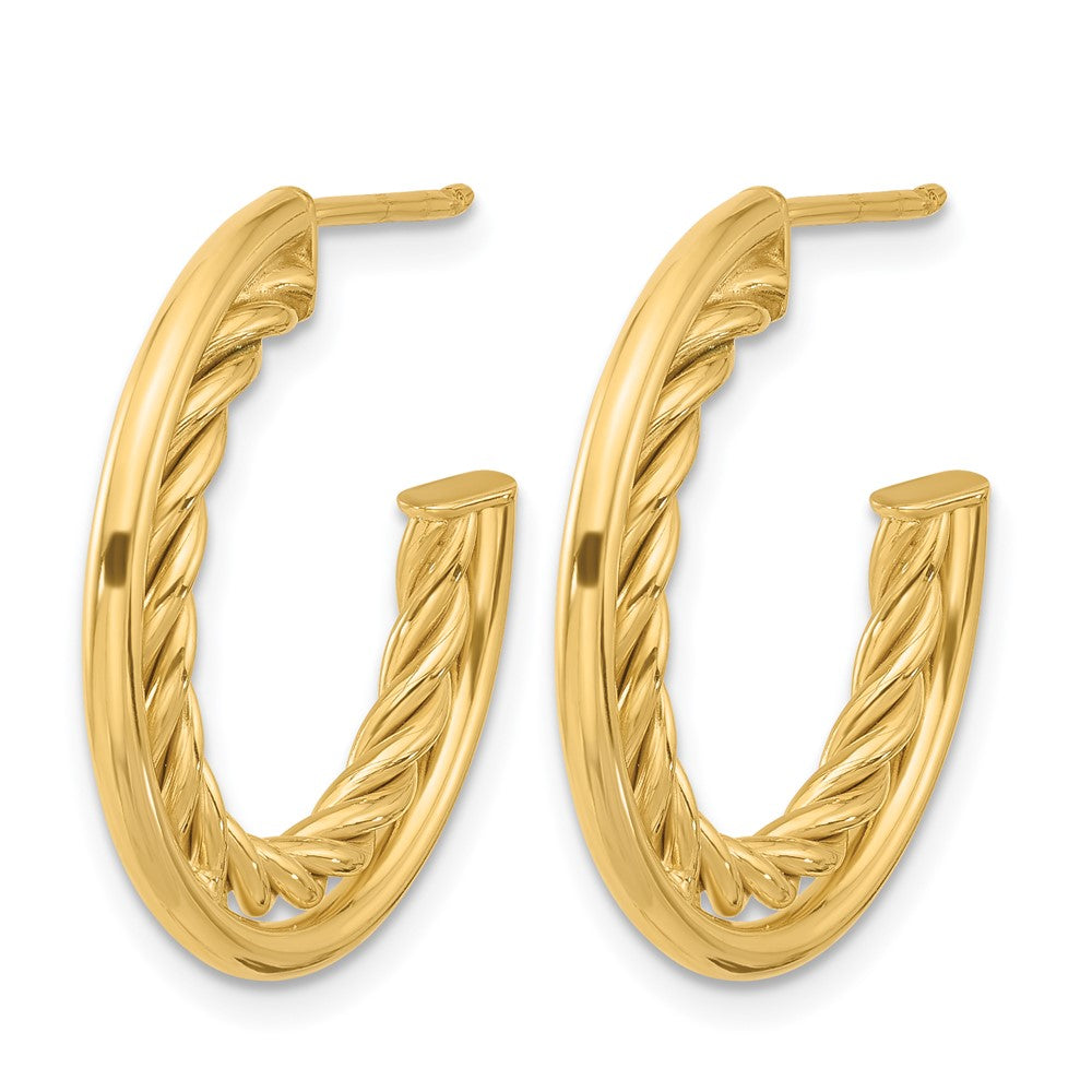14K Yellow Gold Polished And Textured J Hoop Post Earrings