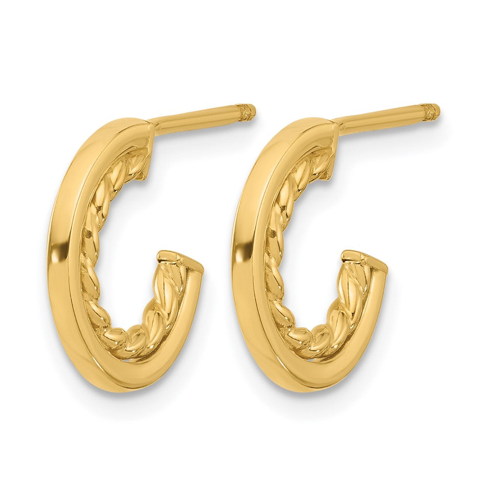 14K Yellow Gold Polished And Textured J Hoop Post Earrings