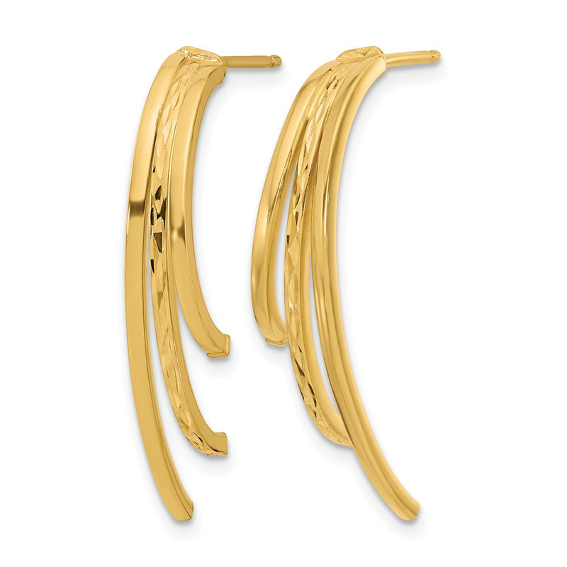 14K Yellow Gold Polished And D/C 3 Row Drop Post Earrings