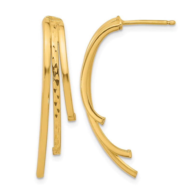 14K Yellow Gold Polished And D/C 3 Row Drop Post Earrings
