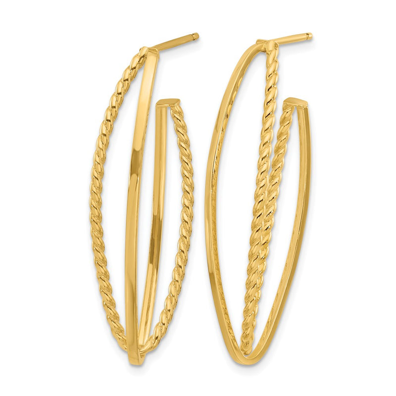 14K Yellow Gold Polished And Textured Fancy Drop Post Earrings