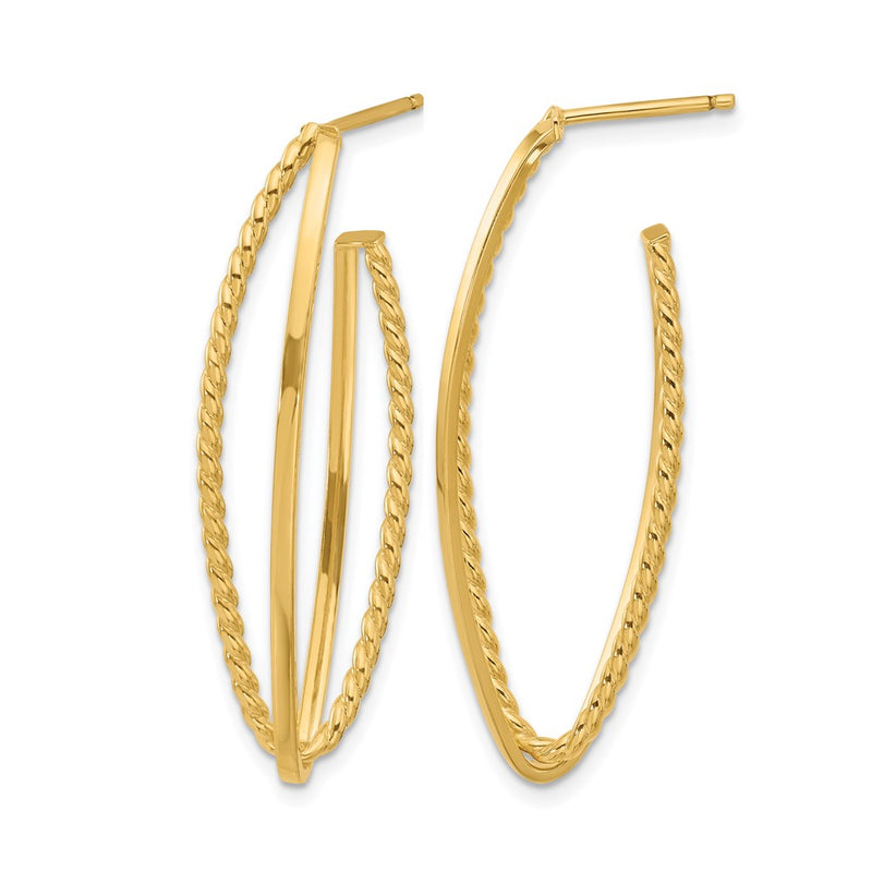 14K Yellow Gold Polished And Textured Fancy Drop Post Earrings