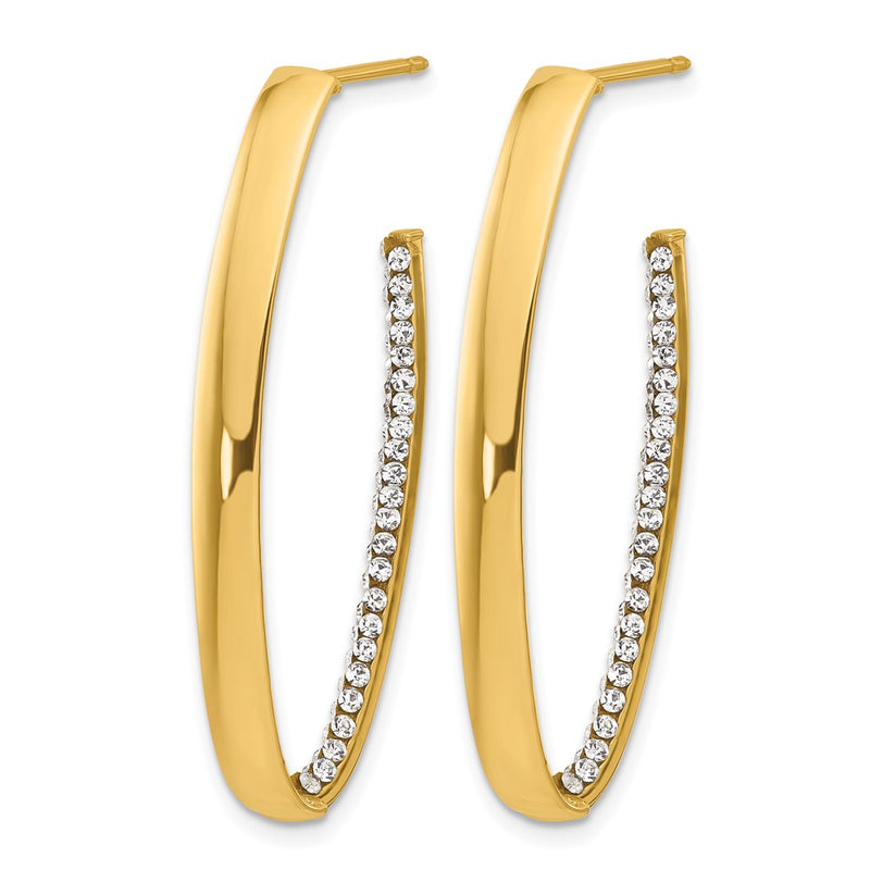 14K Yellow Gold Polished With Crystals J Hoop Drop Post Earrings