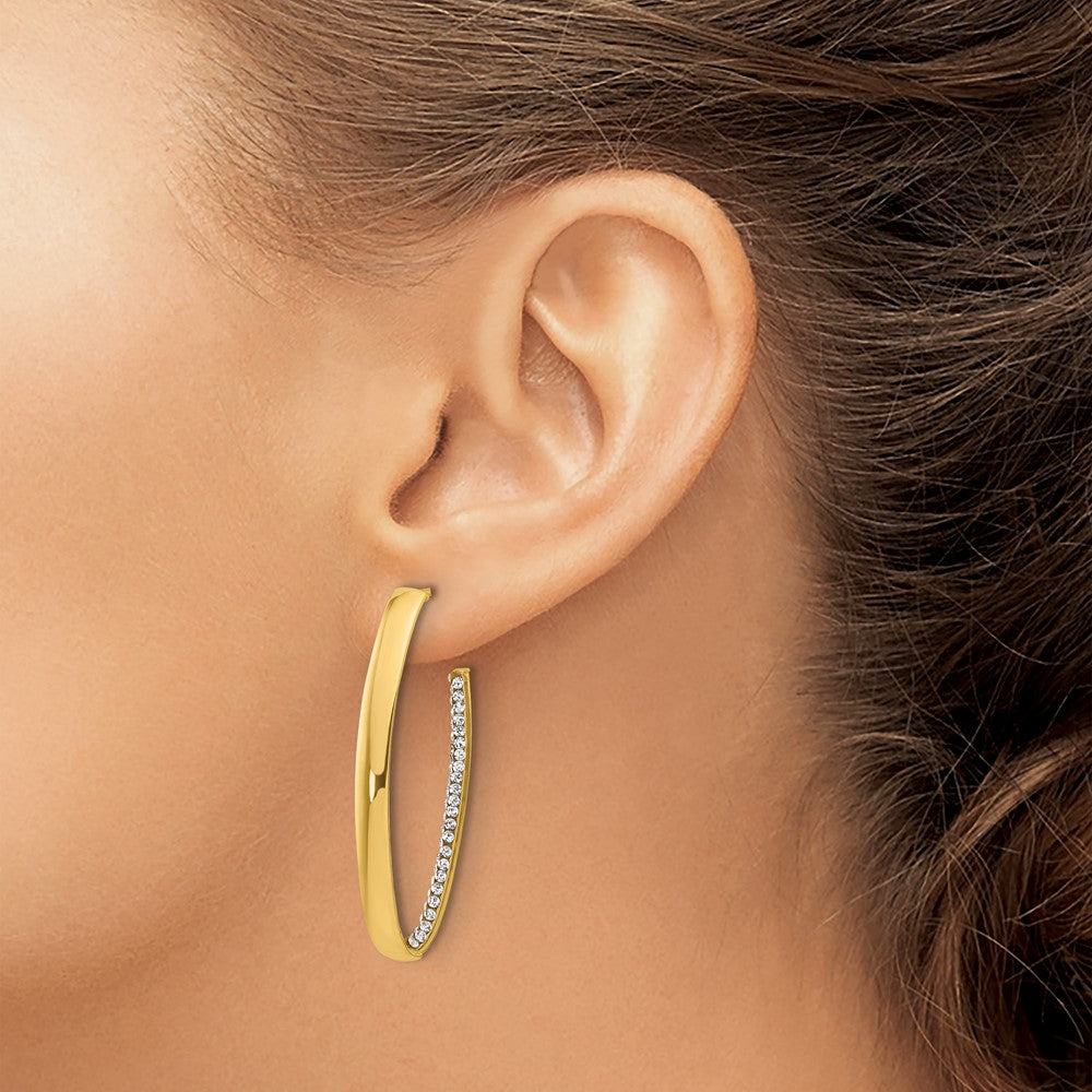 14K Yellow Gold Polished With Crystals J Hoop Drop Post Earrings