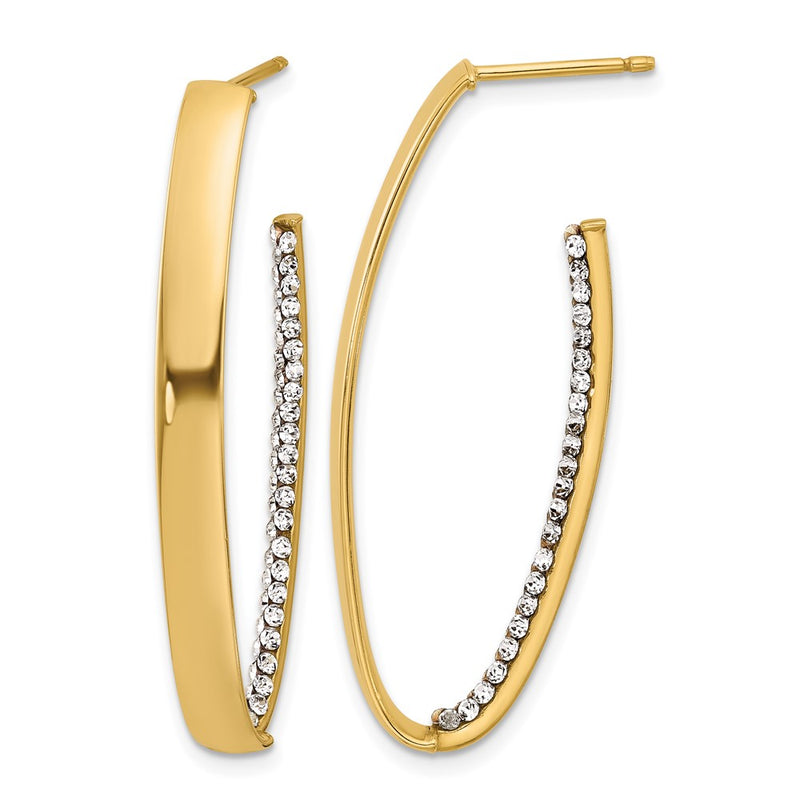 14K Yellow Gold Polished With Crystals J Hoop Drop Post Earrings