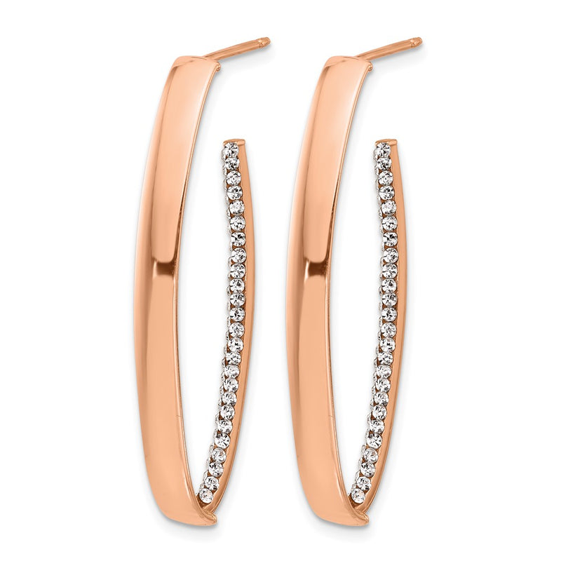 14K Yellow & Rhodium Rose Gold Plated Polished Crystals J Hoop Post Earrings