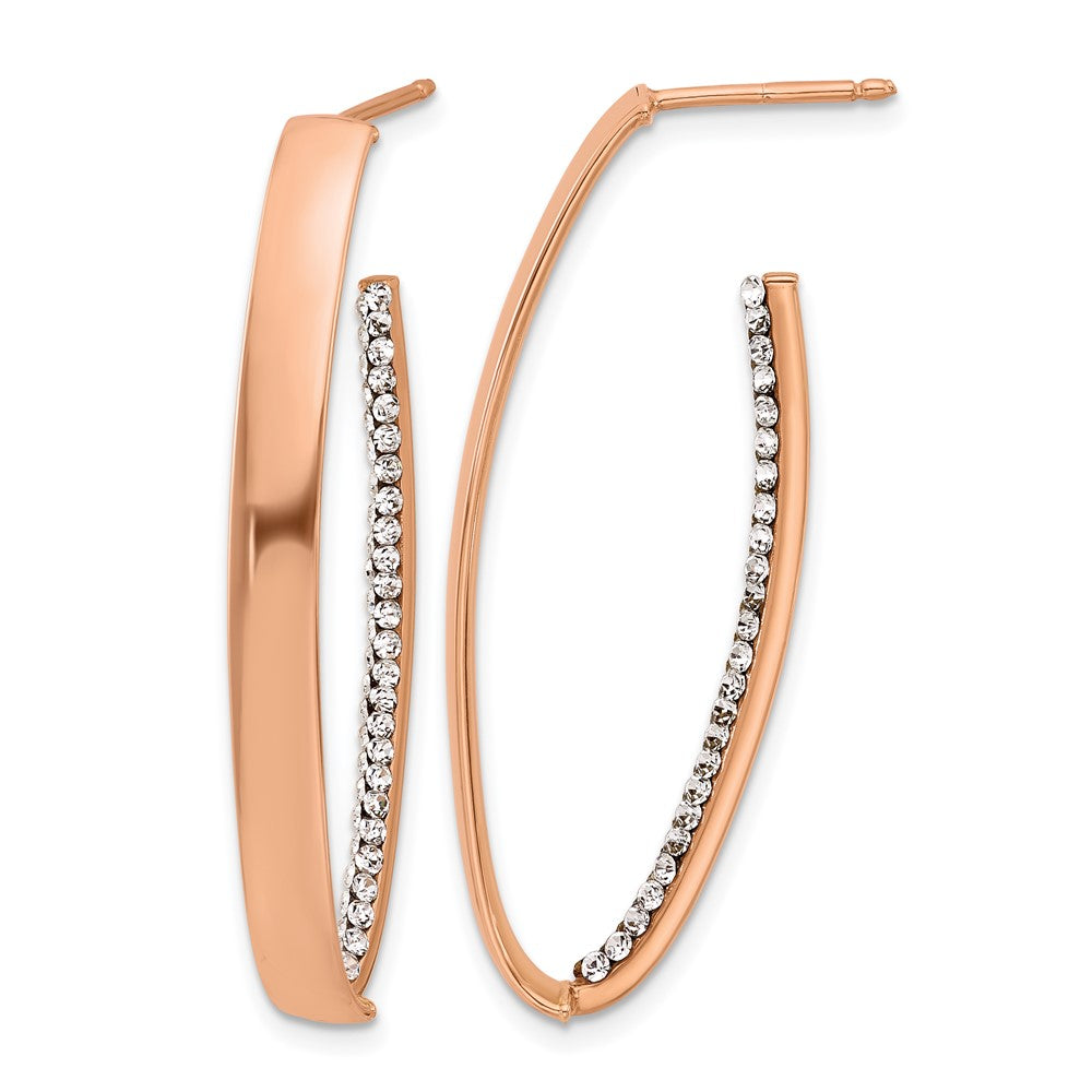 14K Yellow & Rhodium Rose Gold Plated Polished Crystals J Hoop Post Earrings