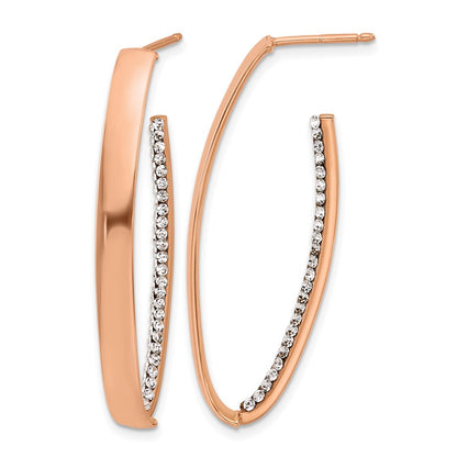 14K Yellow & Rhodium Rose Gold Plated Polished Crystals J Hoop Post Earrings