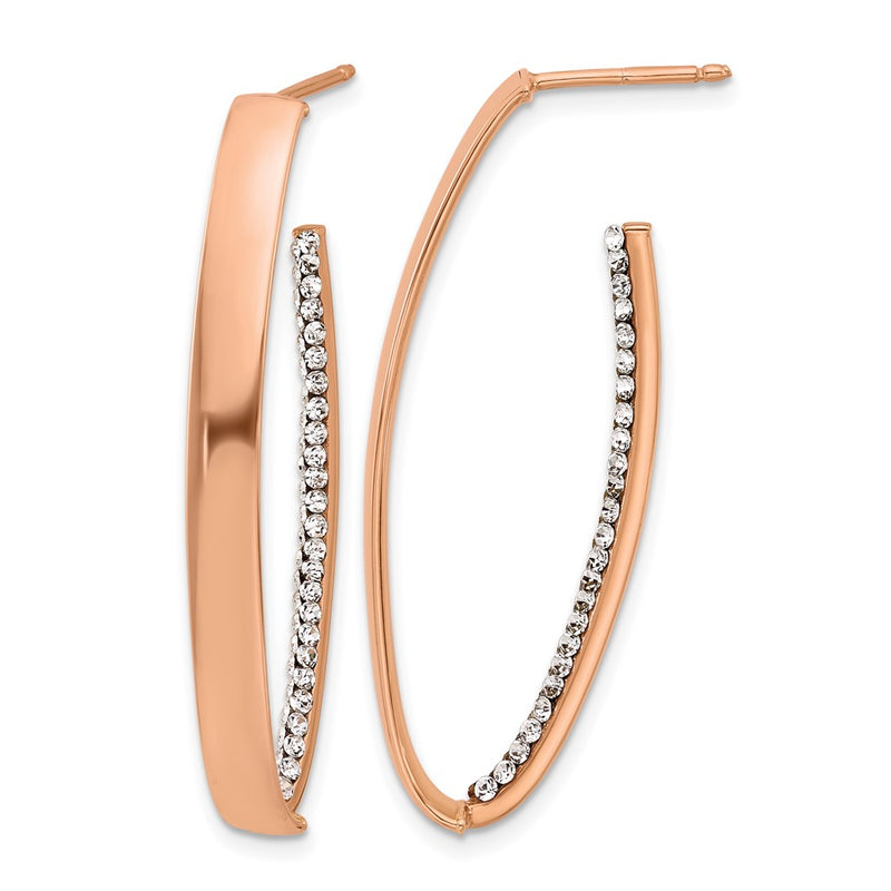 14K Yellow & Rhodium Rose Gold Plated Polished Crystals J Hoop Post Earrings