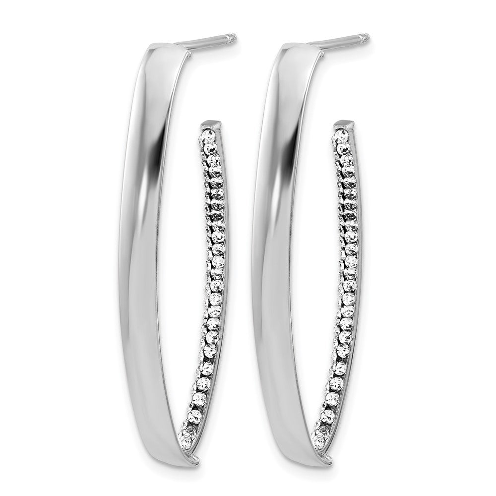 14K Yellow & Rhodium Wht Rh Plating Polished Crystals J Hoop Post Earrings