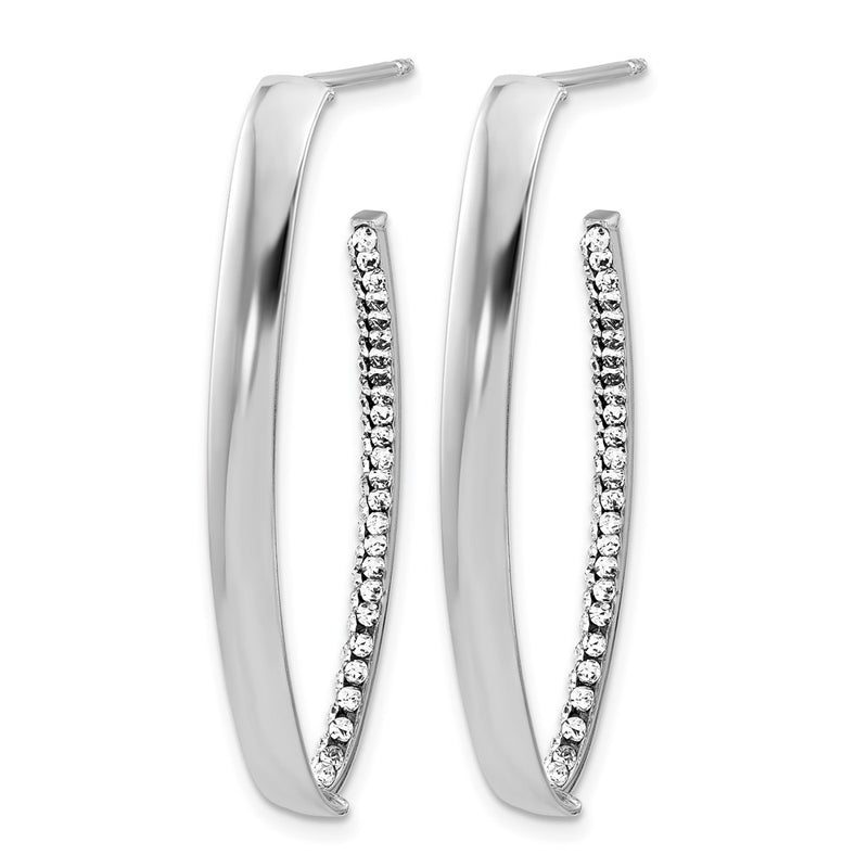 14K Yellow & Rhodium Wht Rh Plating Polished Crystals J Hoop Post Earrings