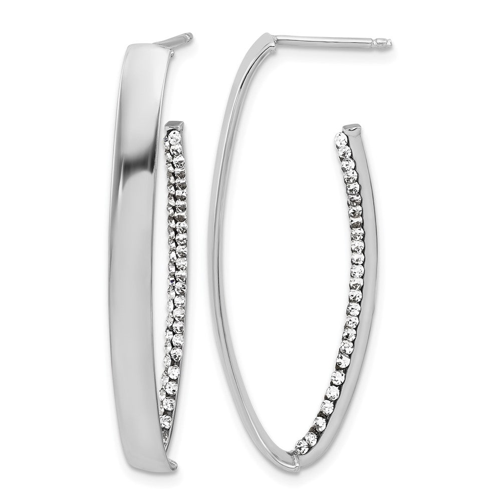 14K Yellow & Rhodium Wht Rh Plating Polished Crystals J Hoop Post Earrings