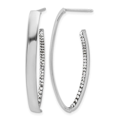 14K Yellow & Rhodium Wht Rh Plating Polished Crystals J Hoop Post Earrings