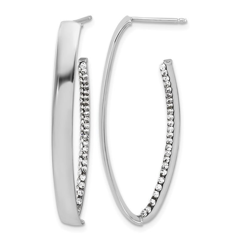 14K Yellow & Rhodium Wht Rh Plating Polished Crystals J Hoop Post Earrings