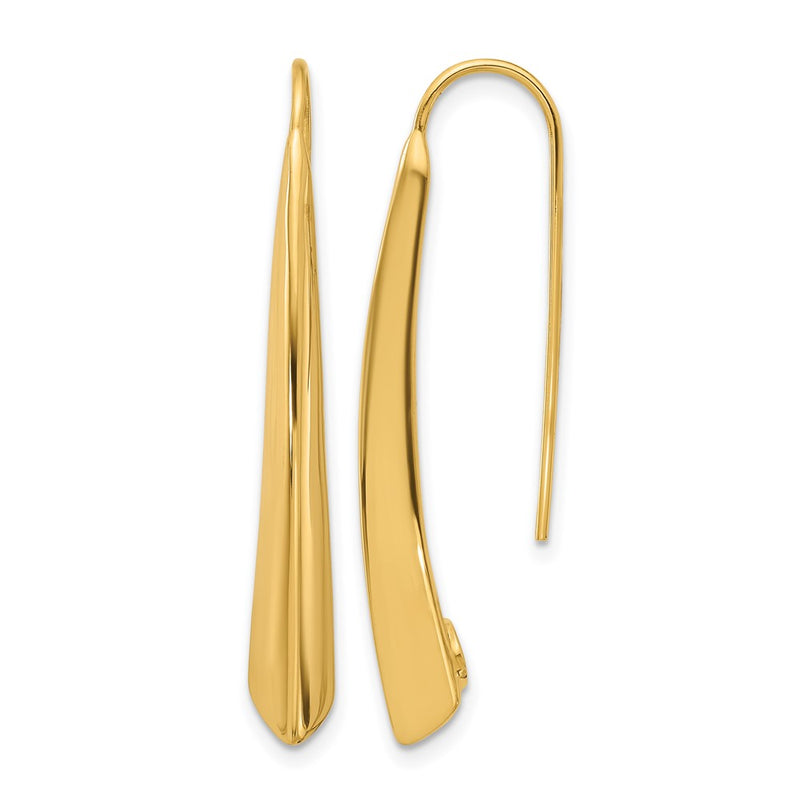 14K Yellow Gold Polished Drop Bar Threader Earrings