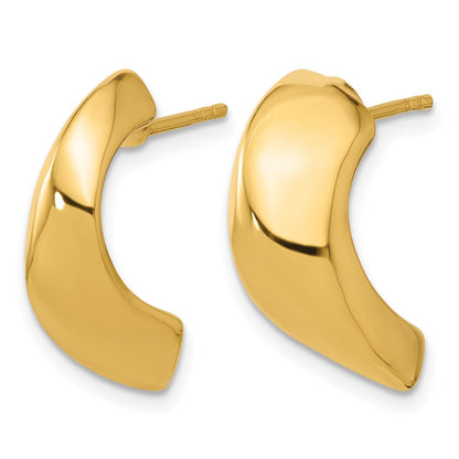 14K Yellow Gold Polished Hollow J Hoop Post Earrings