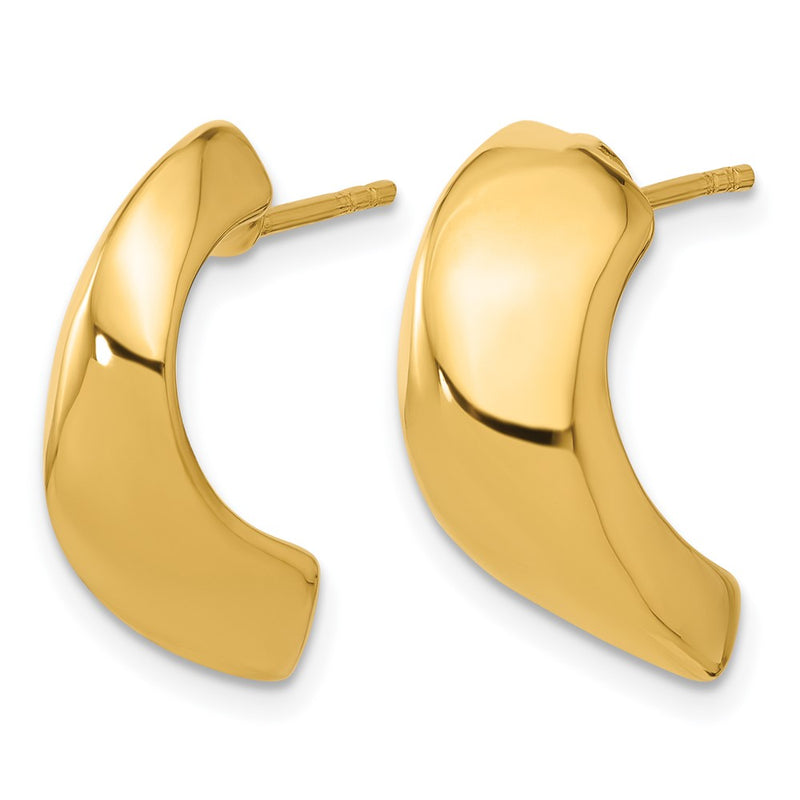 14K Yellow Gold Polished Hollow J Hoop Post Earrings