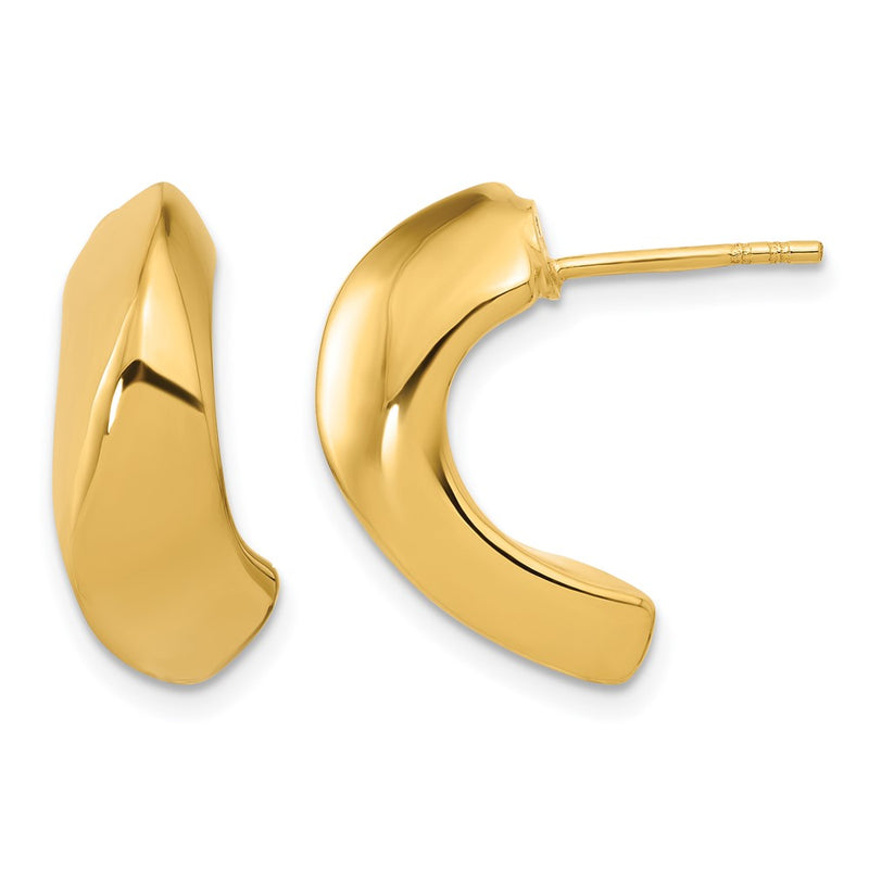 14K Yellow Gold Polished Hollow J Hoop Post Earrings