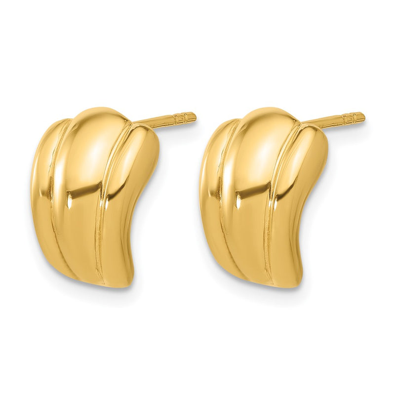 14K Yellow Gold Polished Hollow J Hoop Post Earrings