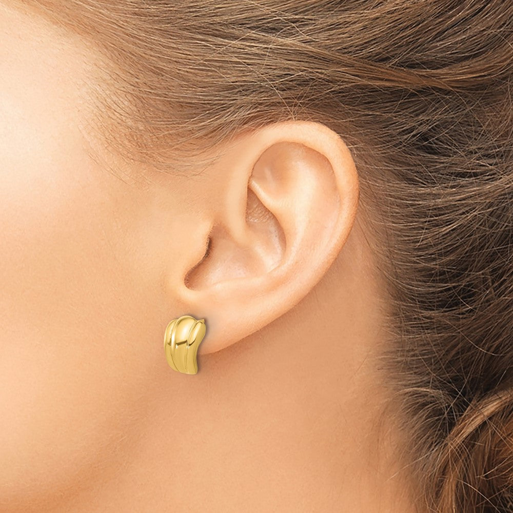 14K Yellow Gold Polished Hollow J Hoop Post Earrings