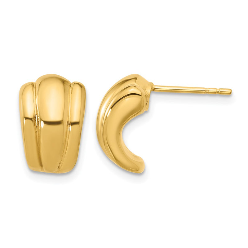 14K Yellow Gold Polished Hollow J Hoop Post Earrings