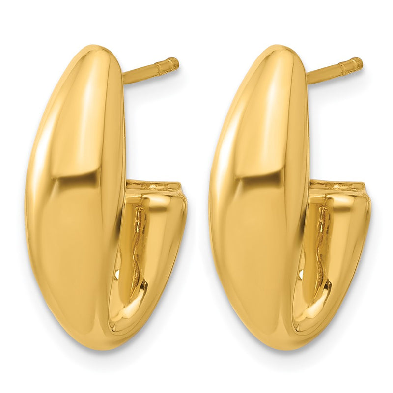 14K Yellow Gold Polished Hollow J Hoop Post Earrings