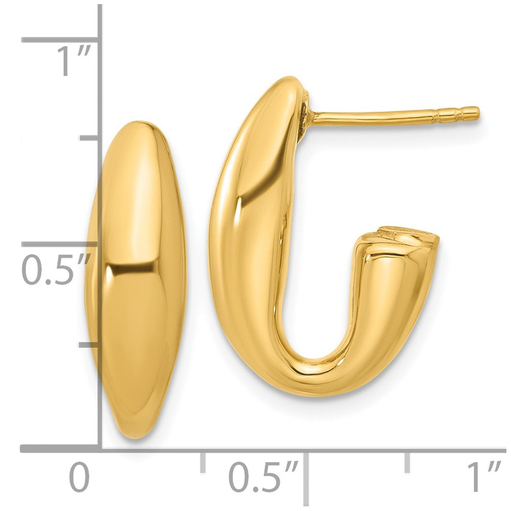 14K Yellow Gold Polished Hollow J Hoop Post Earrings