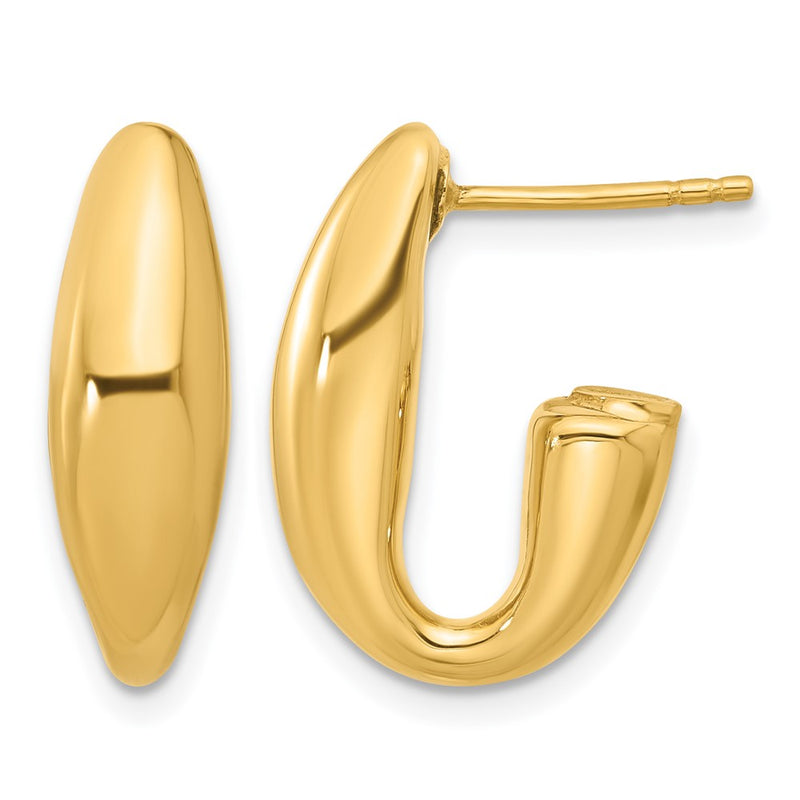 14K Yellow Gold Polished Hollow J Hoop Post Earrings
