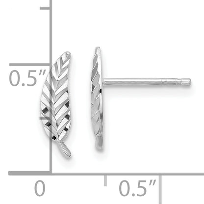 14K White Gold Polished And Diamond Cut Leaf Post Earrings