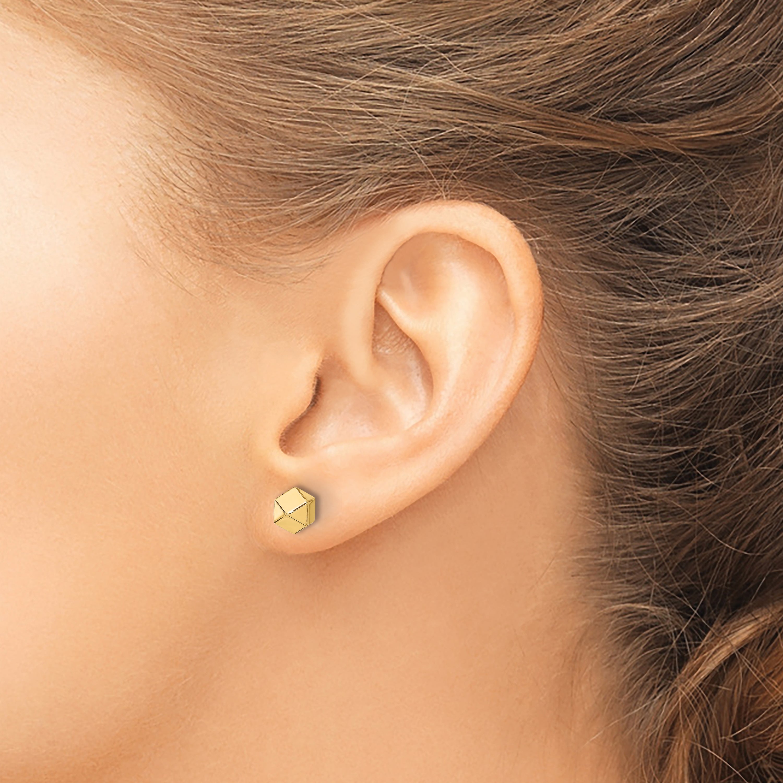 14K Yellow Gold Polished Geometric Ball Post Earrings