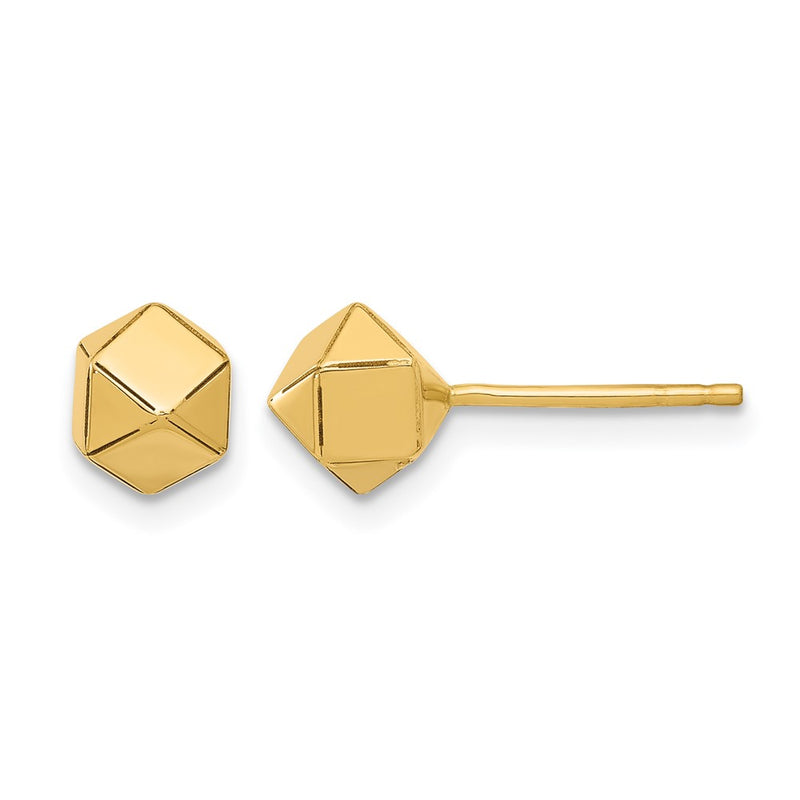 14K Yellow Gold Polished Geometric Ball Post Earrings