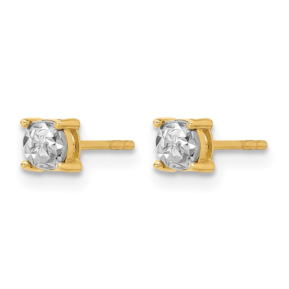 14K Yellow & Rhodium Polished And D/C Post Earrings