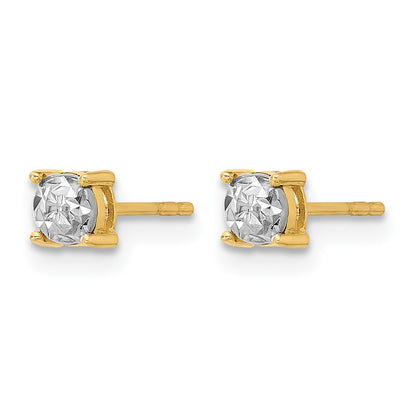 14K Yellow & Rhodium Polished And D/C Post Earrings