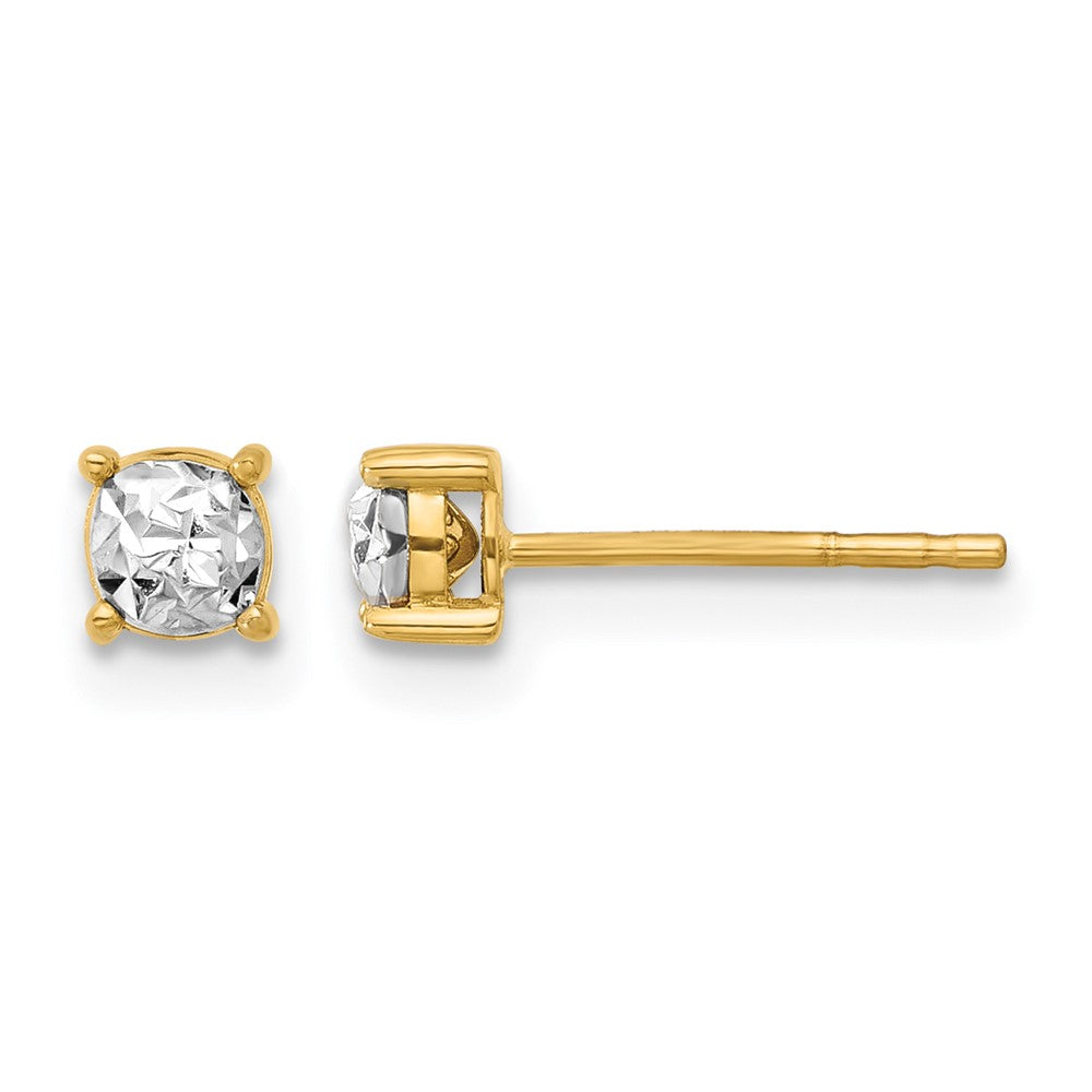 14K Yellow & Rhodium Polished And D/C Post Earrings