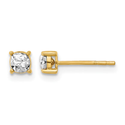 14K Yellow & Rhodium Polished And D/C Post Earrings
