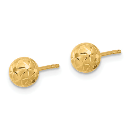 14K Yellow Gold Polished/Satin And Diamond Cut Ball Post Earrings
