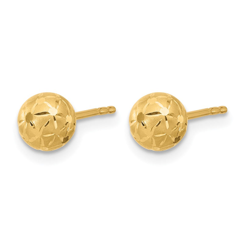 14K Yellow Gold Polished/Satin And Diamond Cut Ball Post Earrings