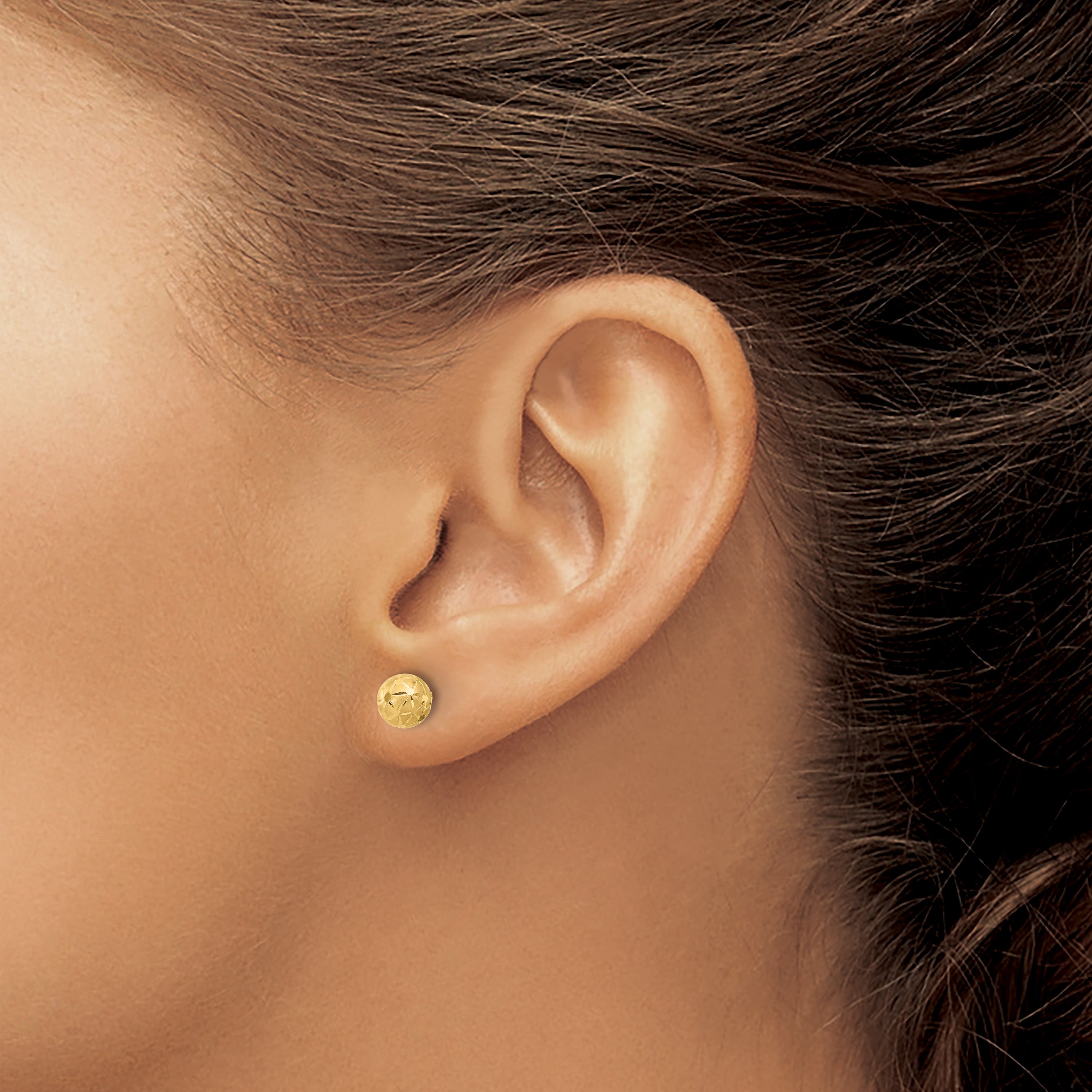 14K Yellow Gold Polished/Satin And Diamond Cut Ball Post Earrings